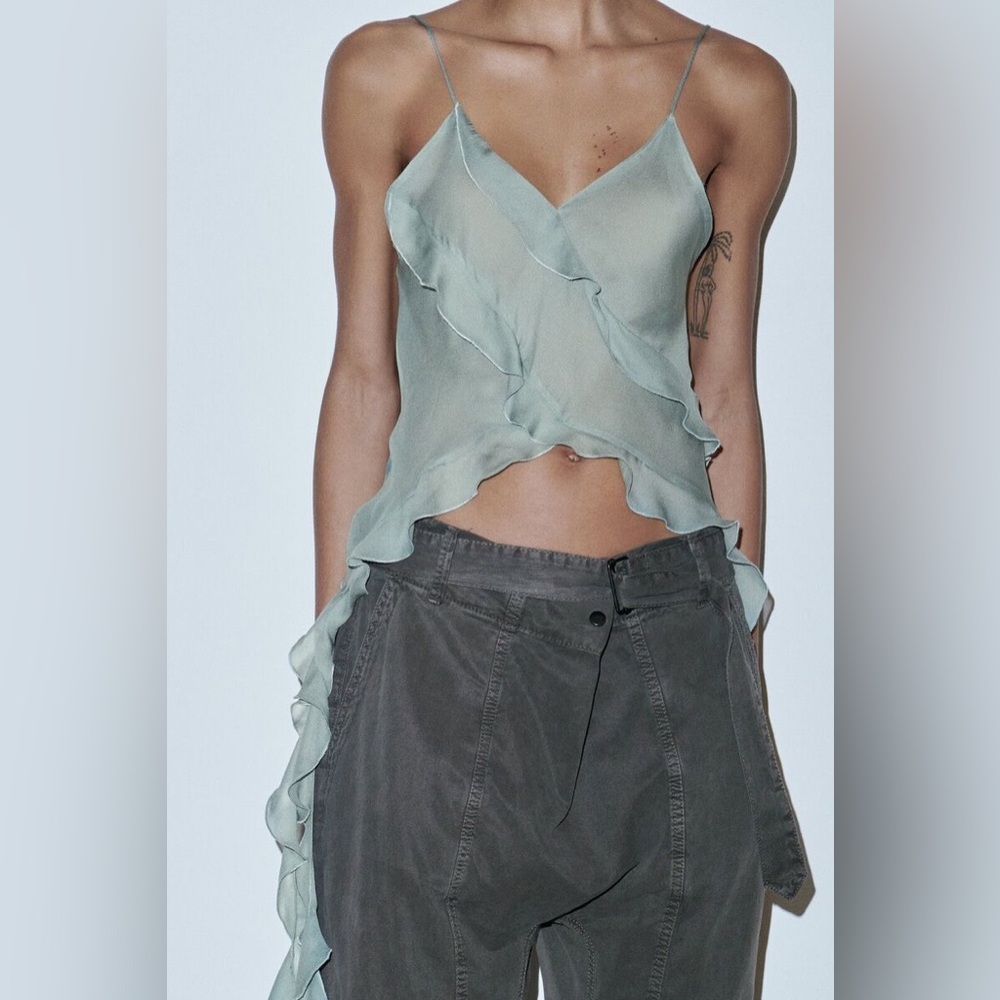Blue Asymmetrical Ruffled Camisole - Picture 1 of 3